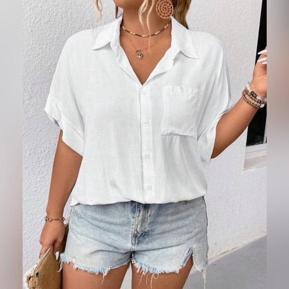 SHEIN LUNE Plus Size Solid Color Button Front Shirt With Patch Pockets Size 7xl - Picture 1 of 9